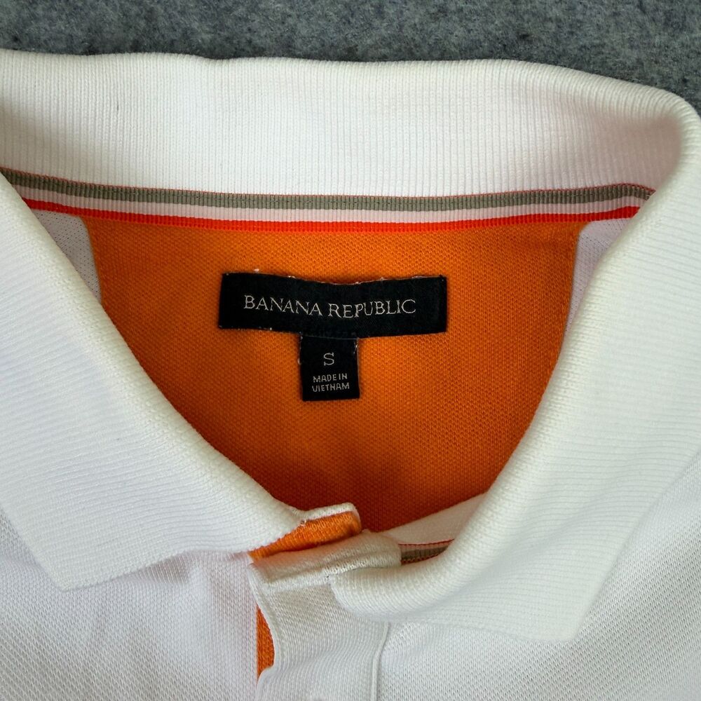 Men's Banana Republic Heritage Elephant Polo Shirt Size Small White Navy Orange - Picture 5 of 8